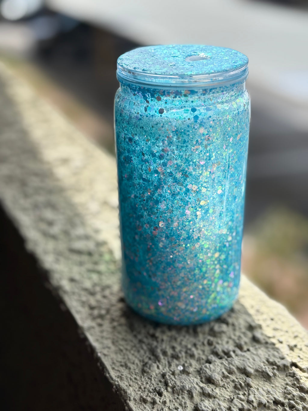 Blue glitter 16oz pre-made cup